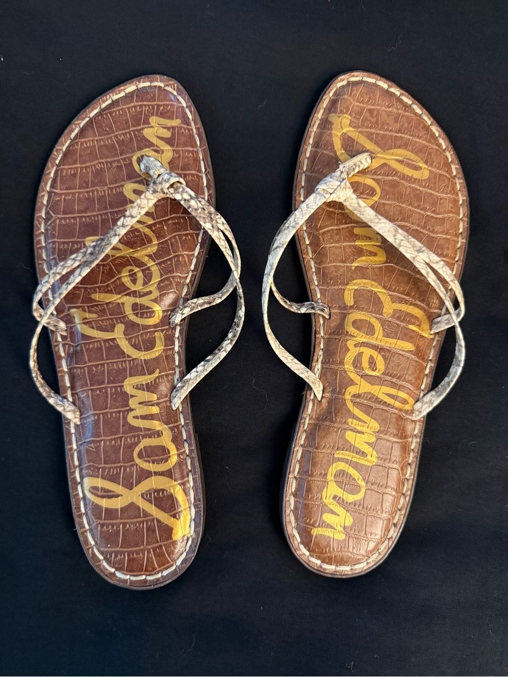 Sam Edelman Brown Croc-Effect Footbed Sandals with Snake Straps